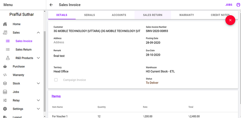 Sales Invoice UI