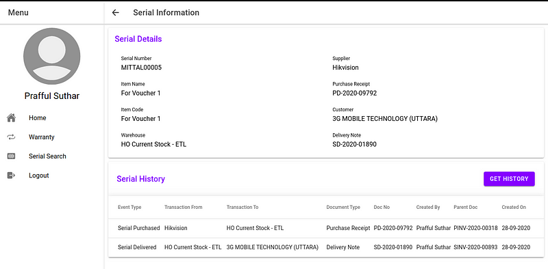 Serial Info Screen